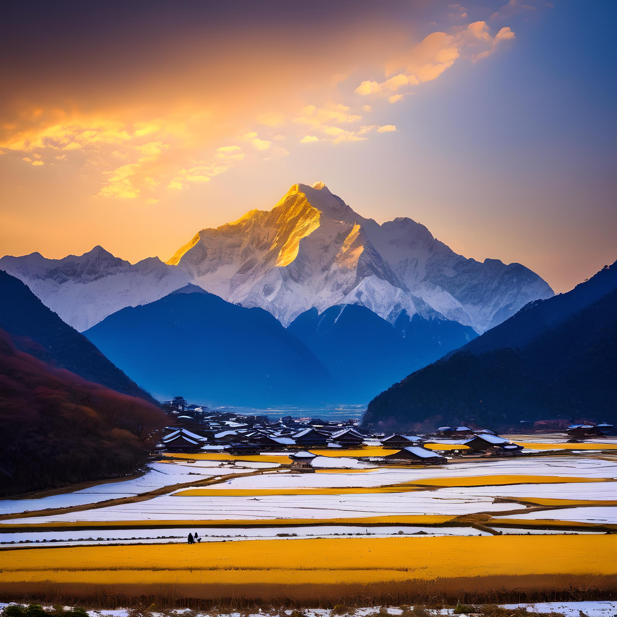 雪山下的村庄