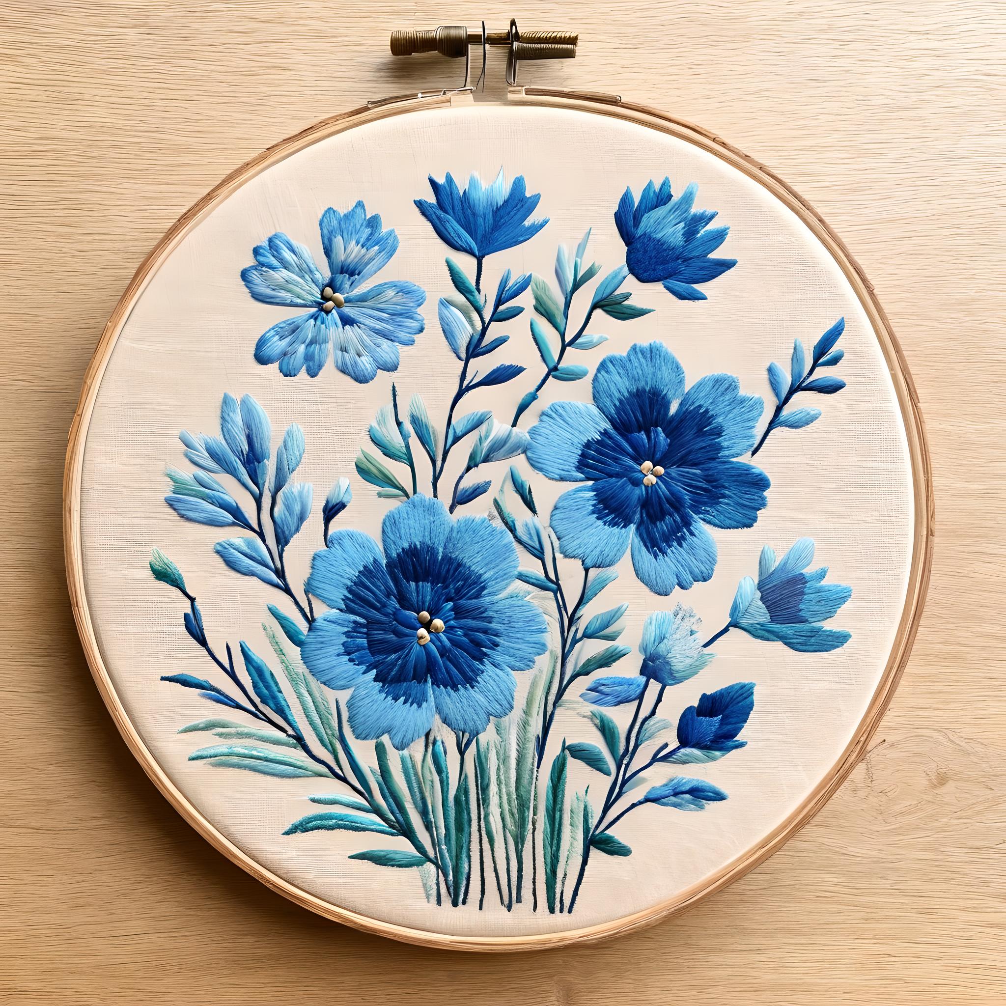 蓝色绣花