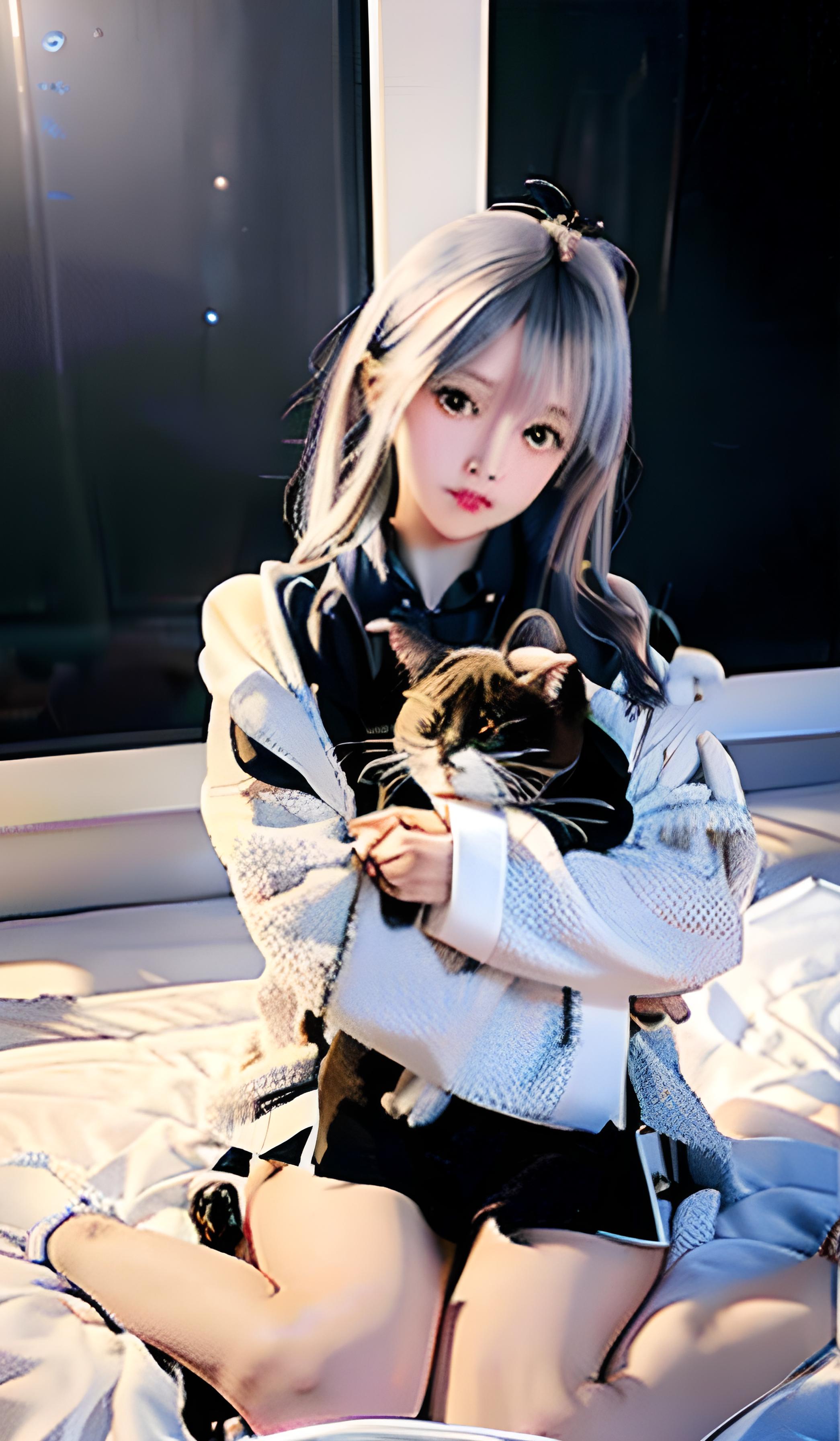 少女抱猫