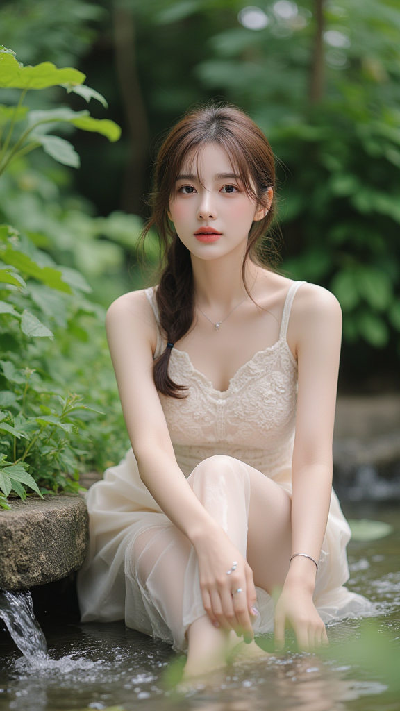 户外河边女孩