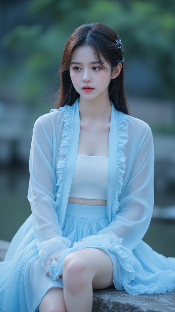蓝色衣裙的女孩