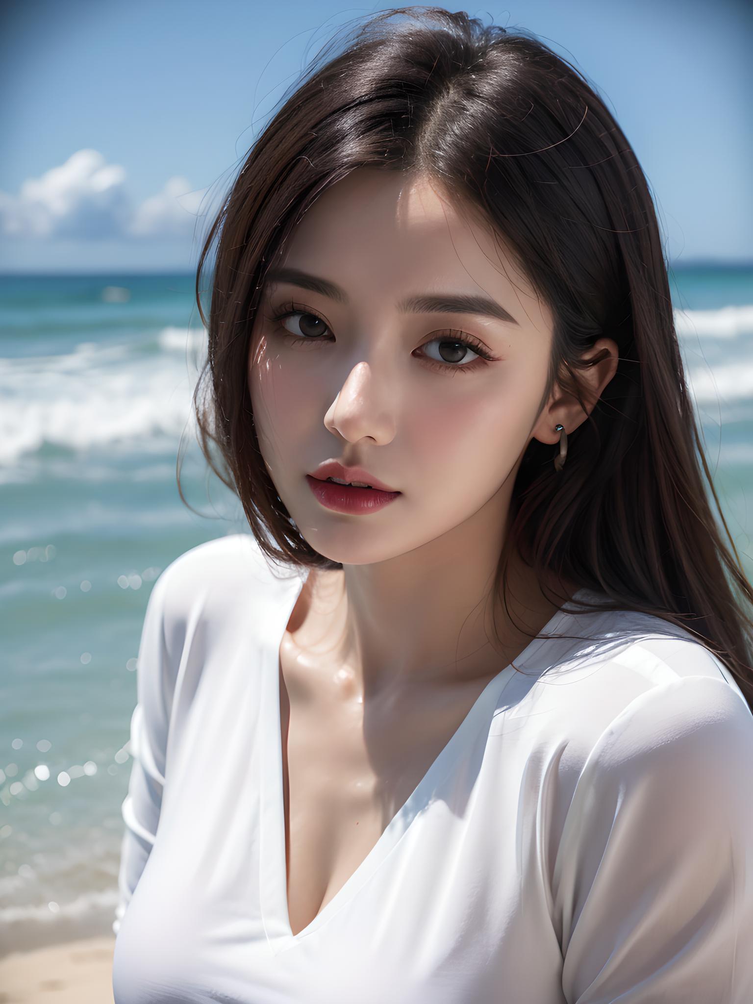 海边的白衣美女