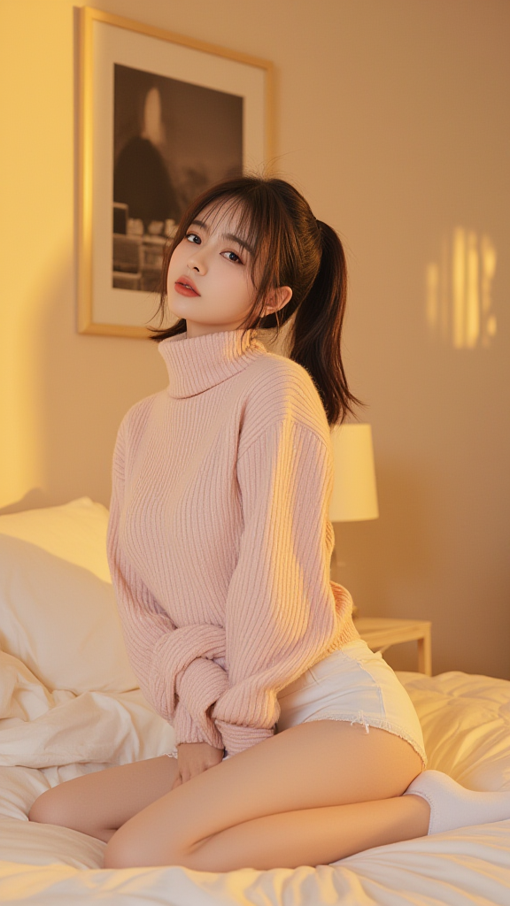 白色牛仔短裤女孩