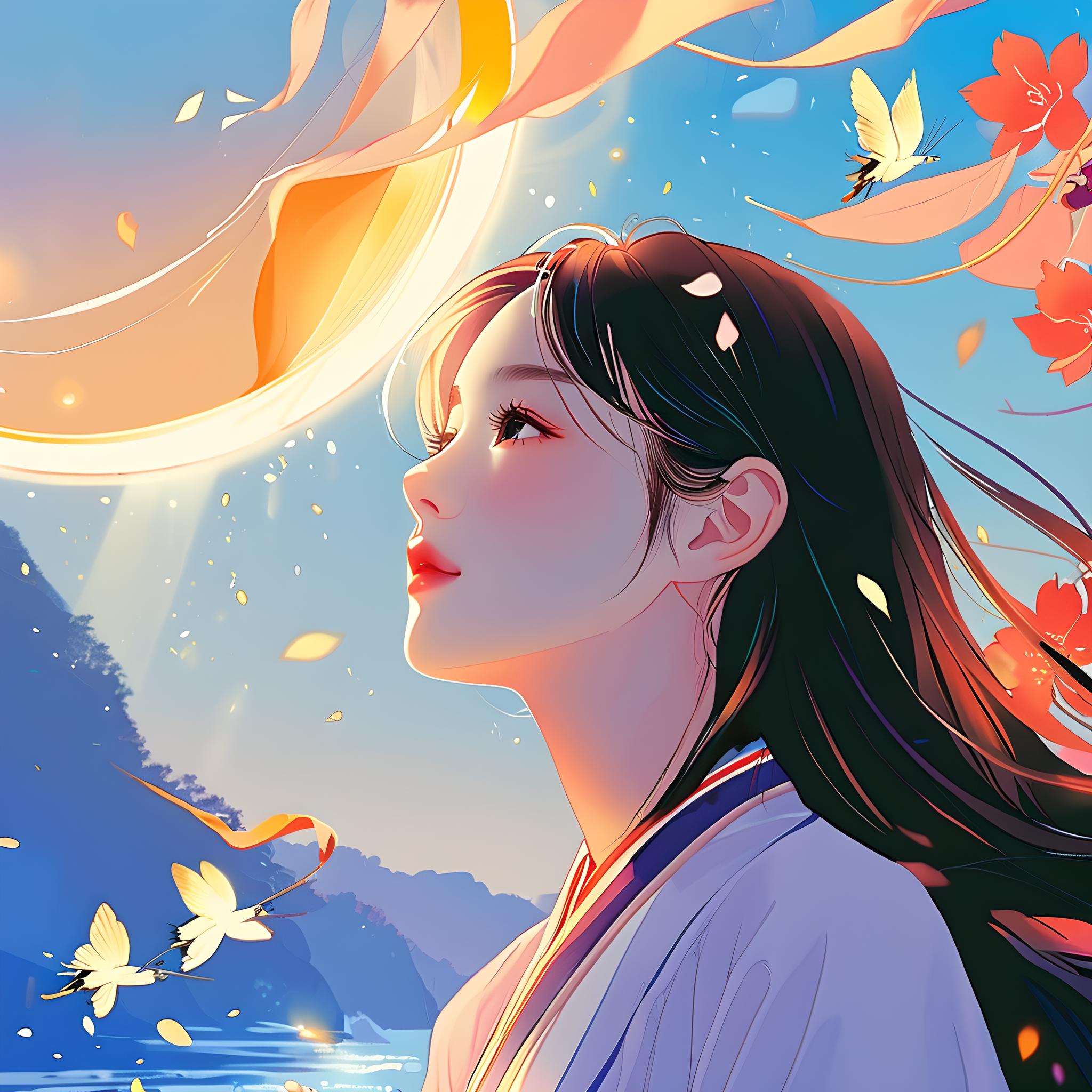 可爱女孩，侧脸。