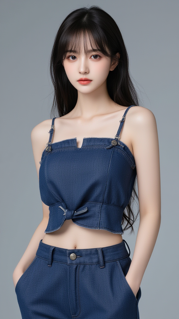 牛仔吊带上衣女孩
