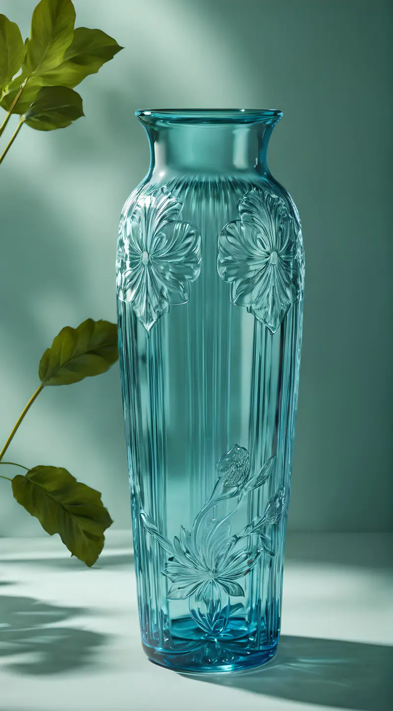 法国新艺术风格水蓝色玻璃花瓶