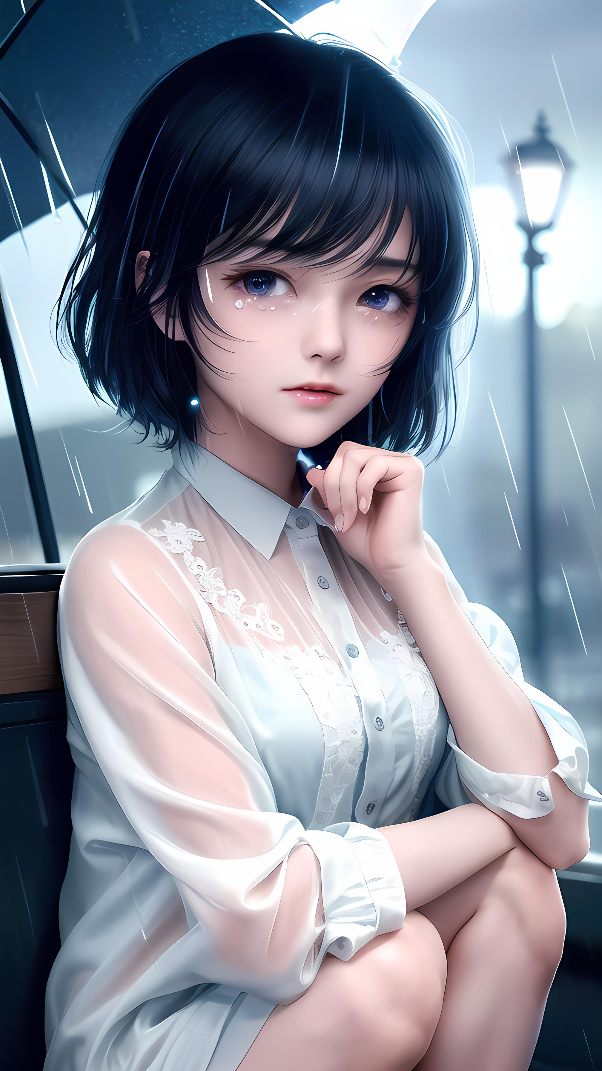 雨中哭泣的少女