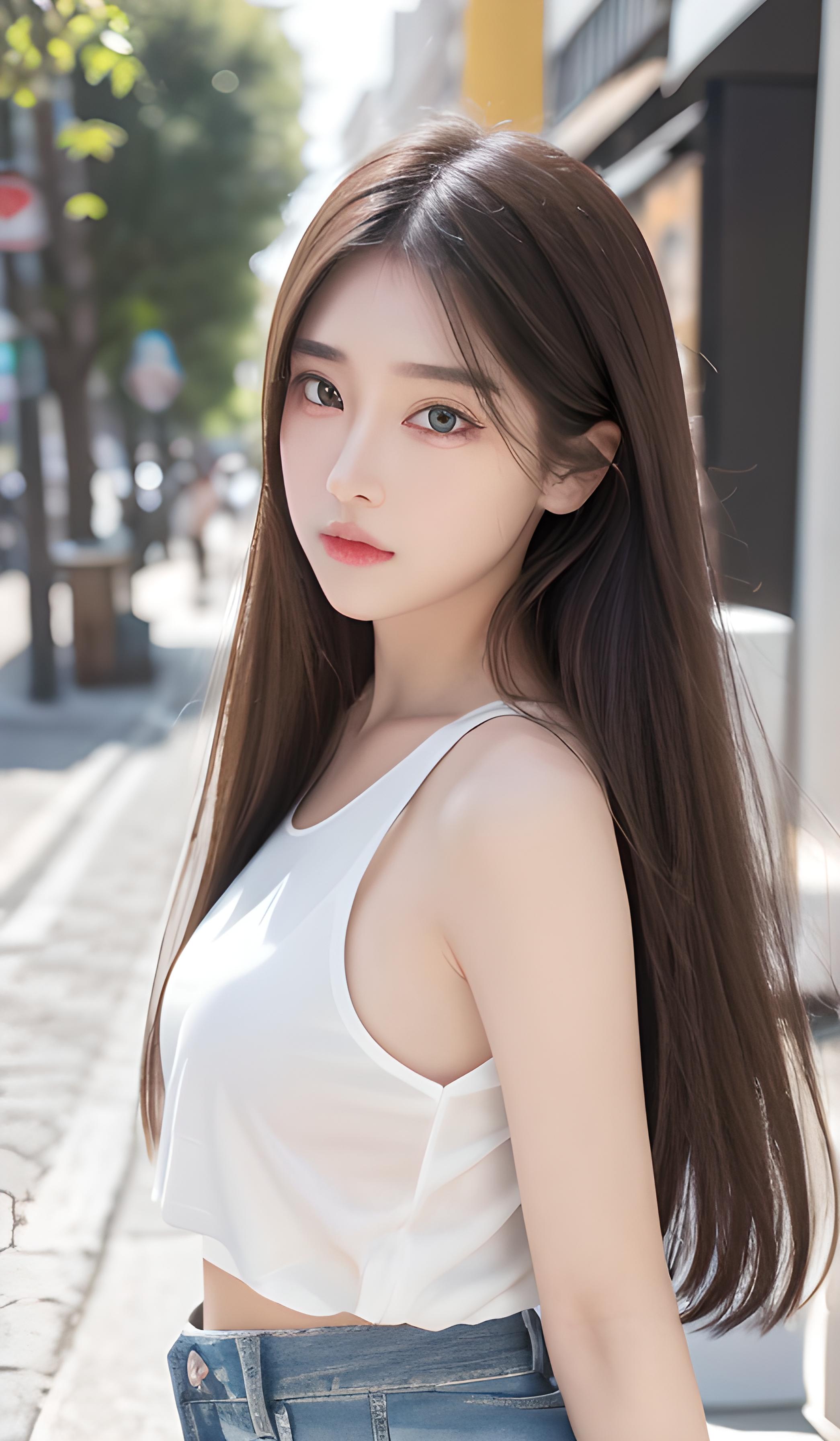 长发短裤美女街拍
