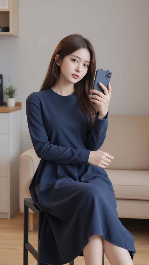 蓝色长裙女孩