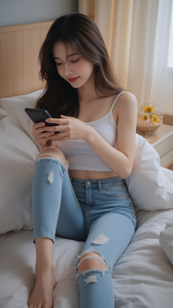 破洞牛仔裤女孩