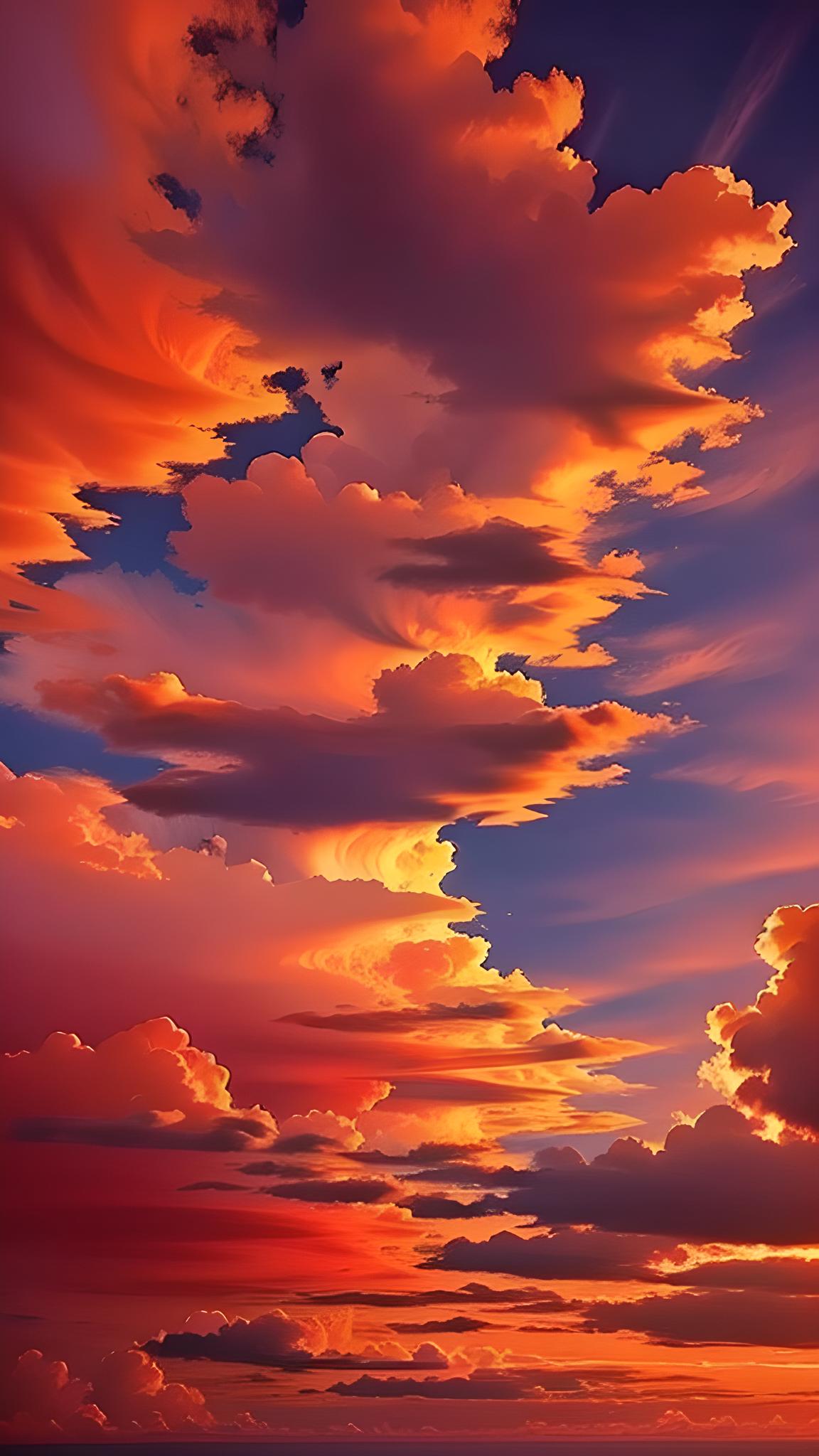 云彩被晚霞染成了绯红色，宛如一张张飘浮在