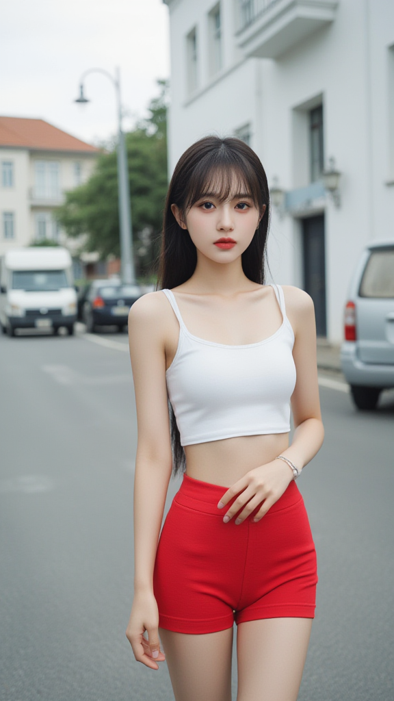 红色短裤女孩