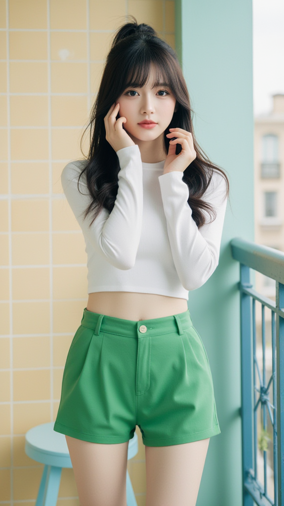 绿色短裤女孩