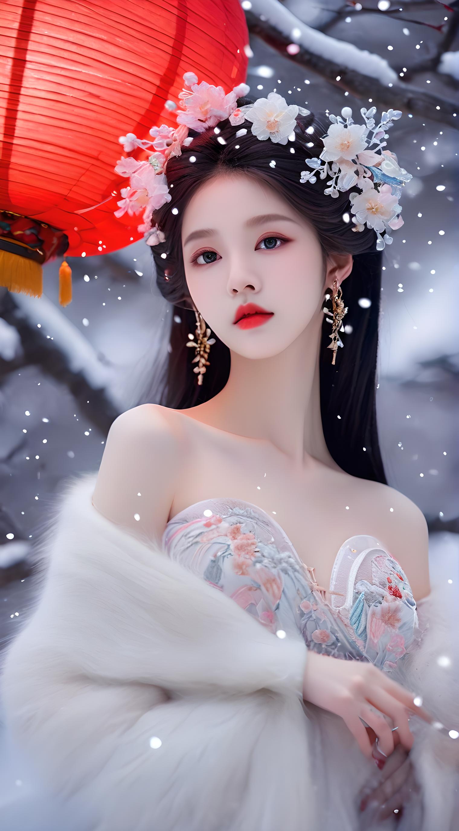 雪中红梅美人