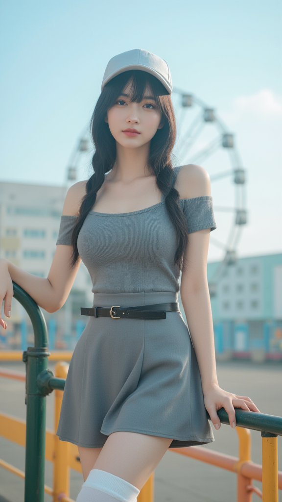 摩天轮背景的女孩