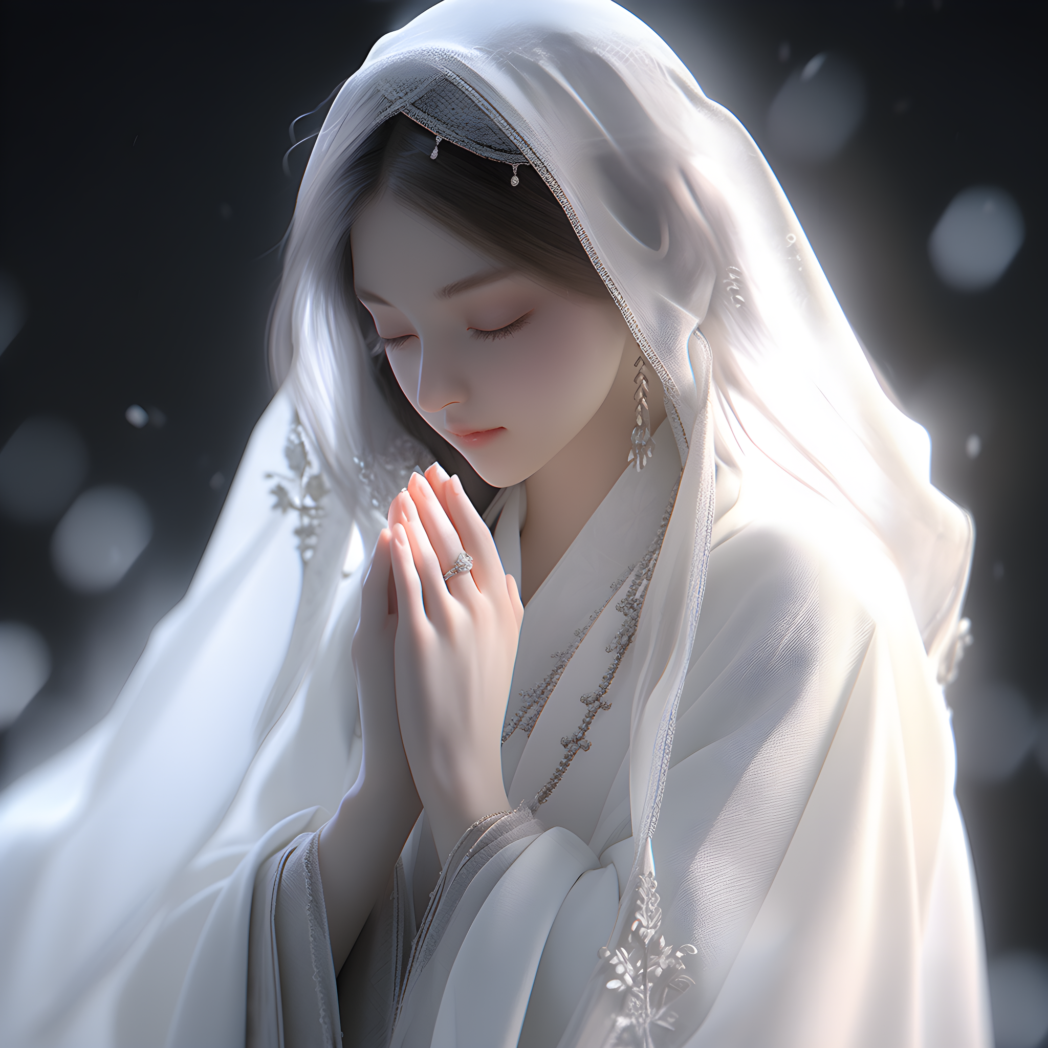 虔诚祈祷的女孩(白色汉服)
