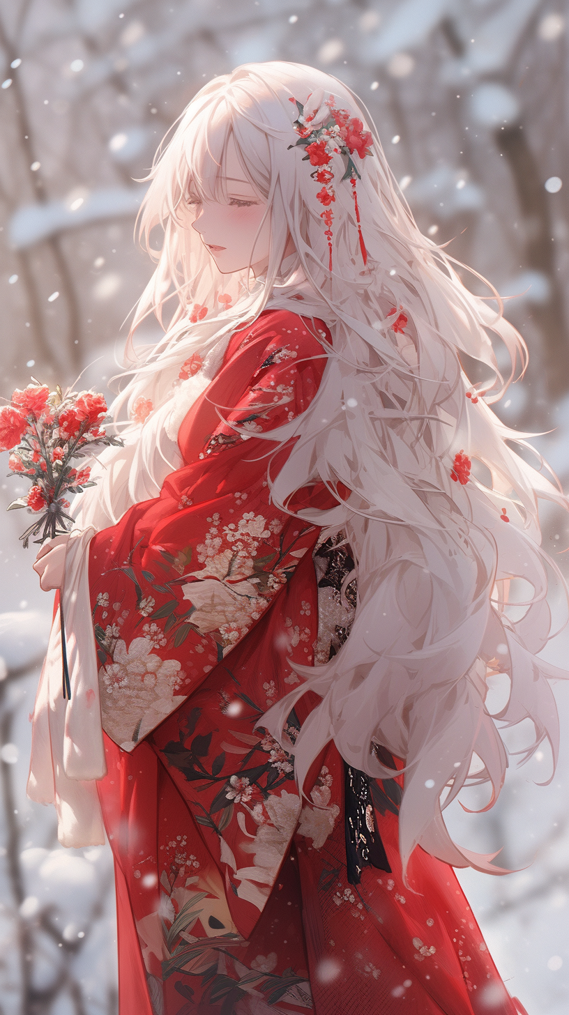 雪中的红衣少女 