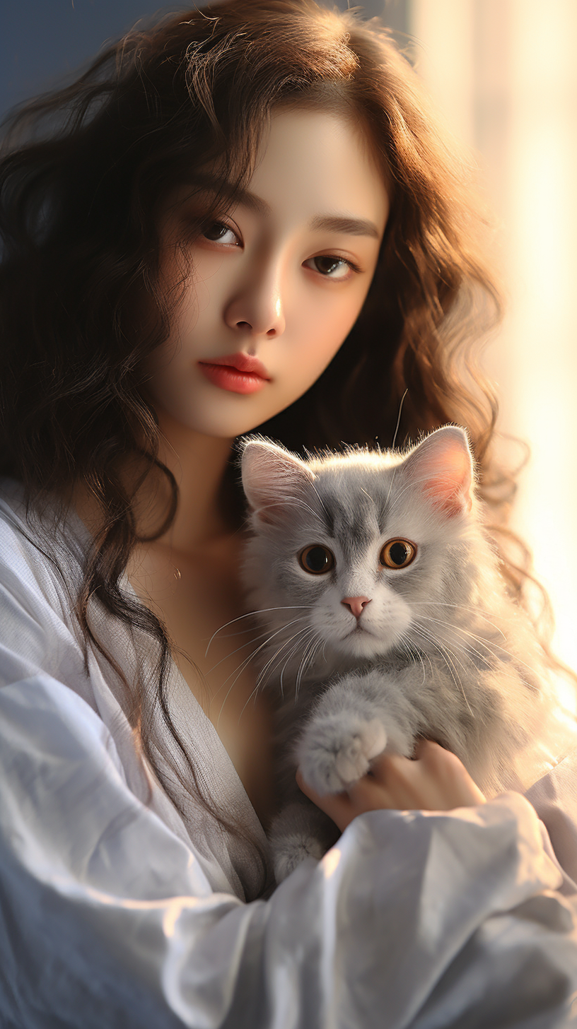 抱猫猫的美女写真