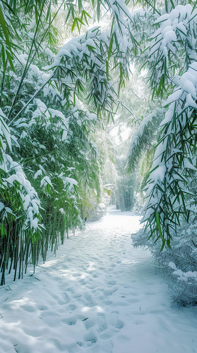 竹林，雪景。