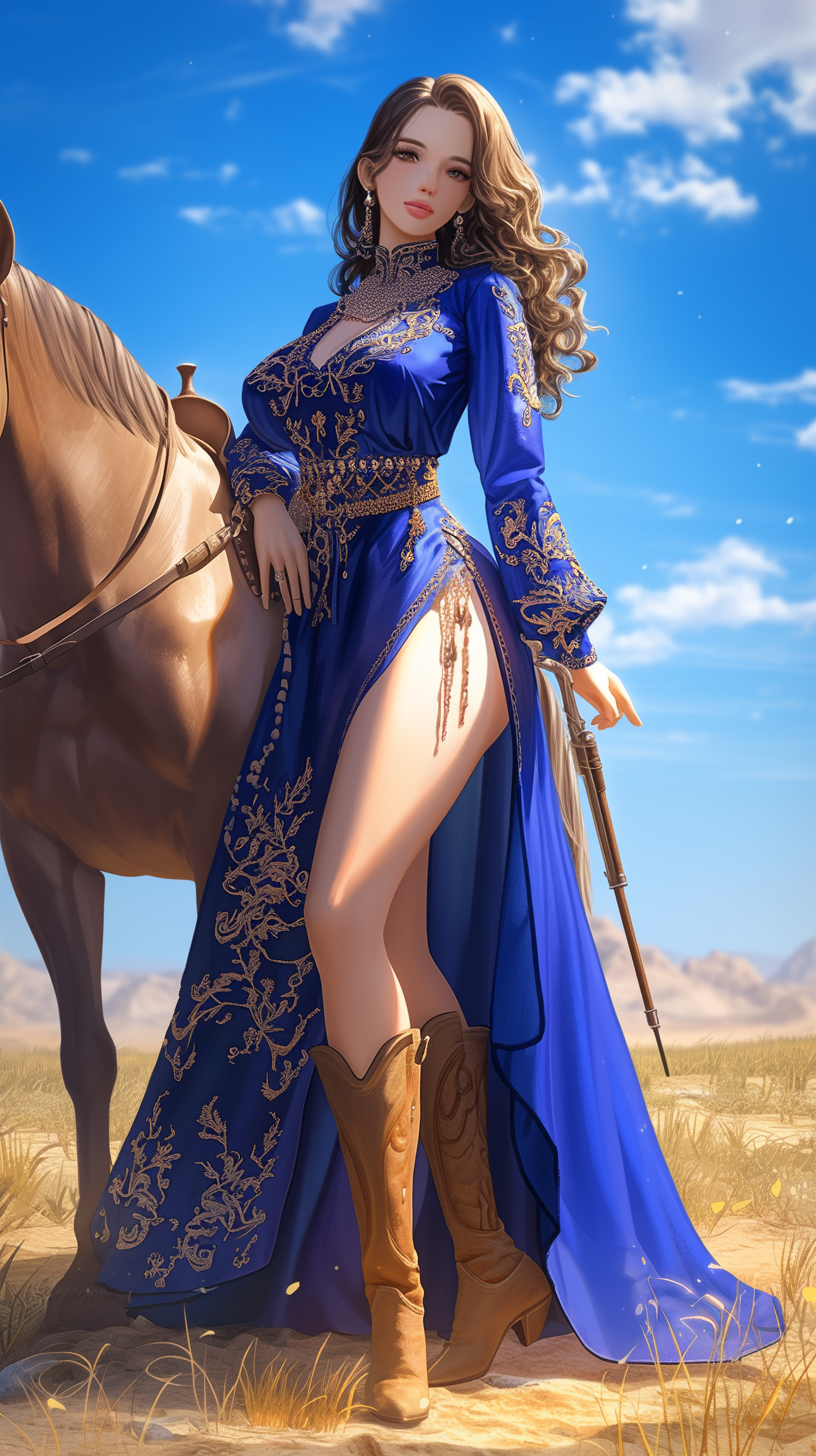 蓝裙与马