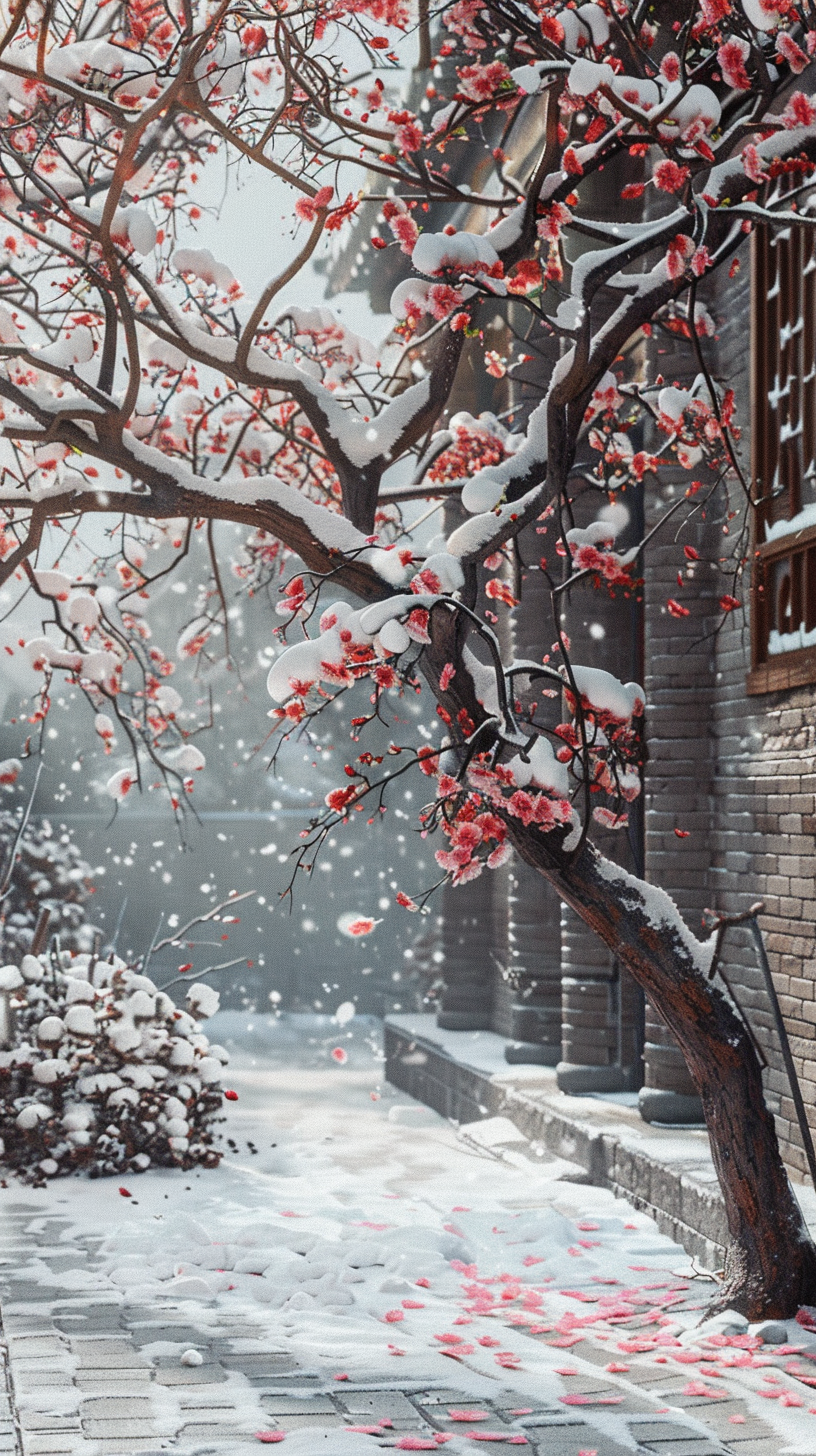 雪景，梅花