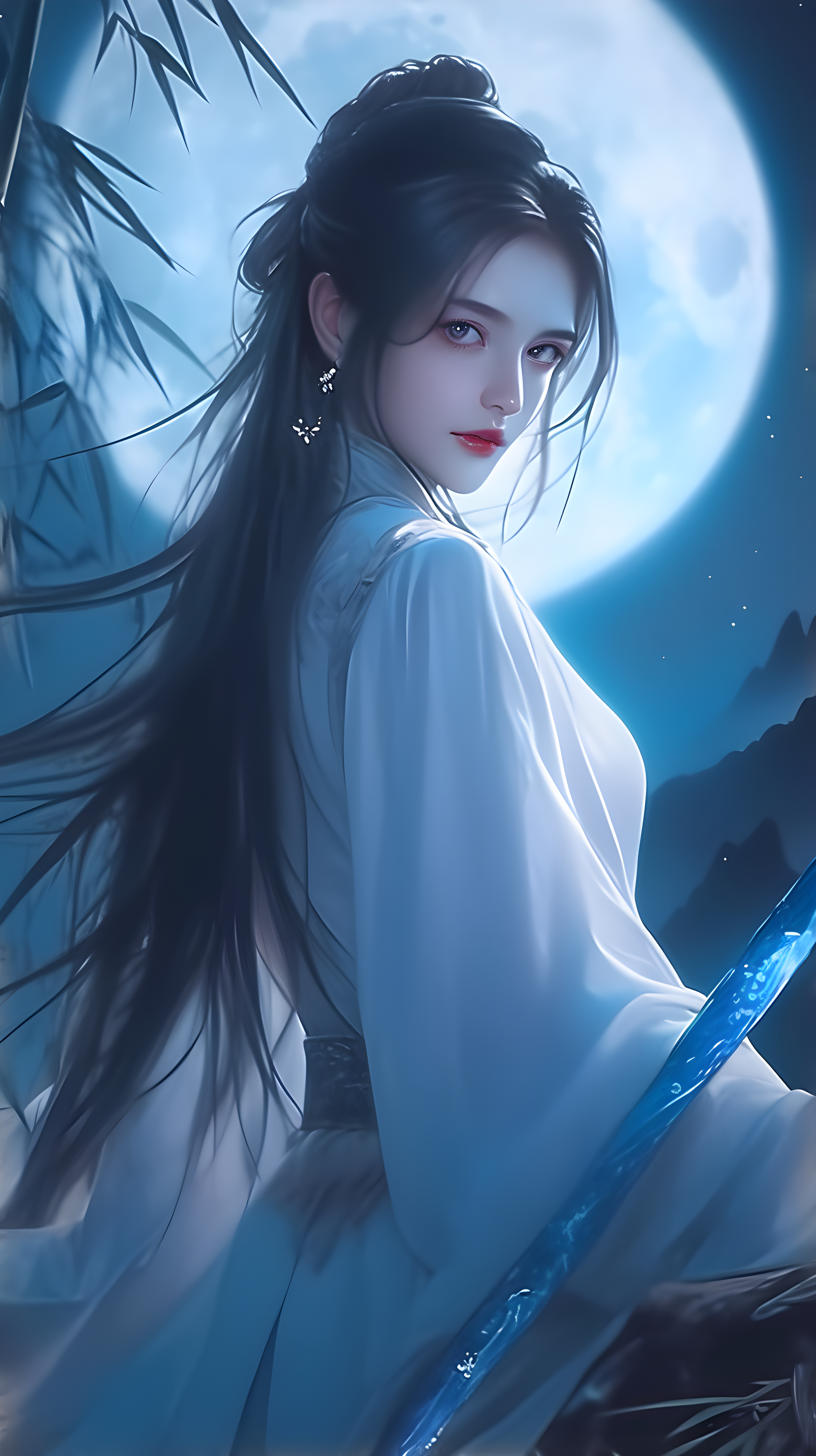 月光下的持剑少女