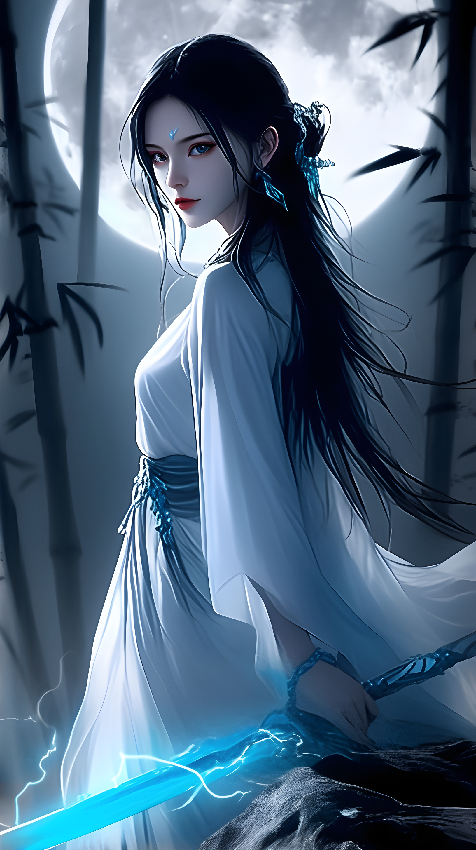 月光下的持剑少女