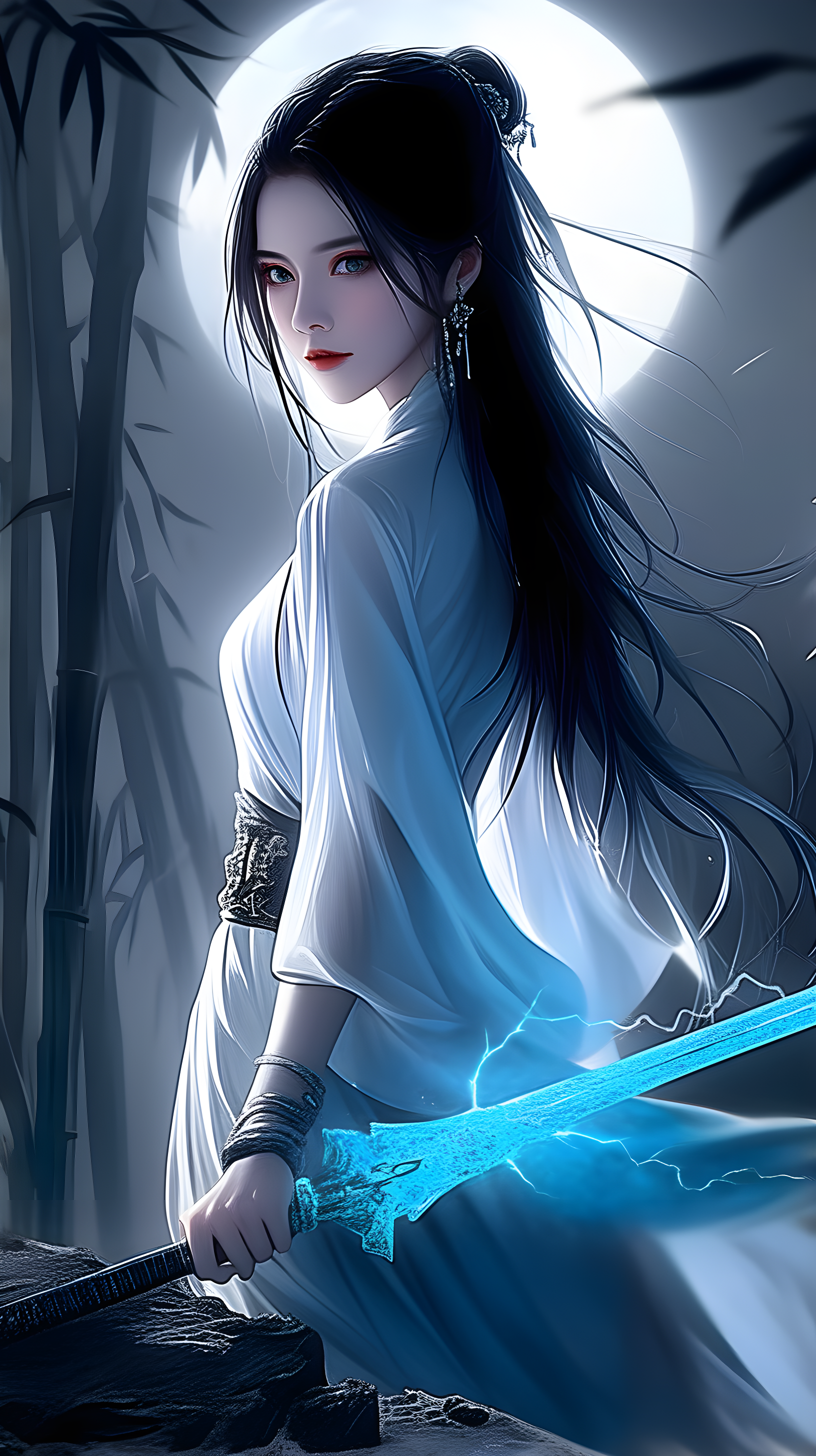 月光下的持剑少女
